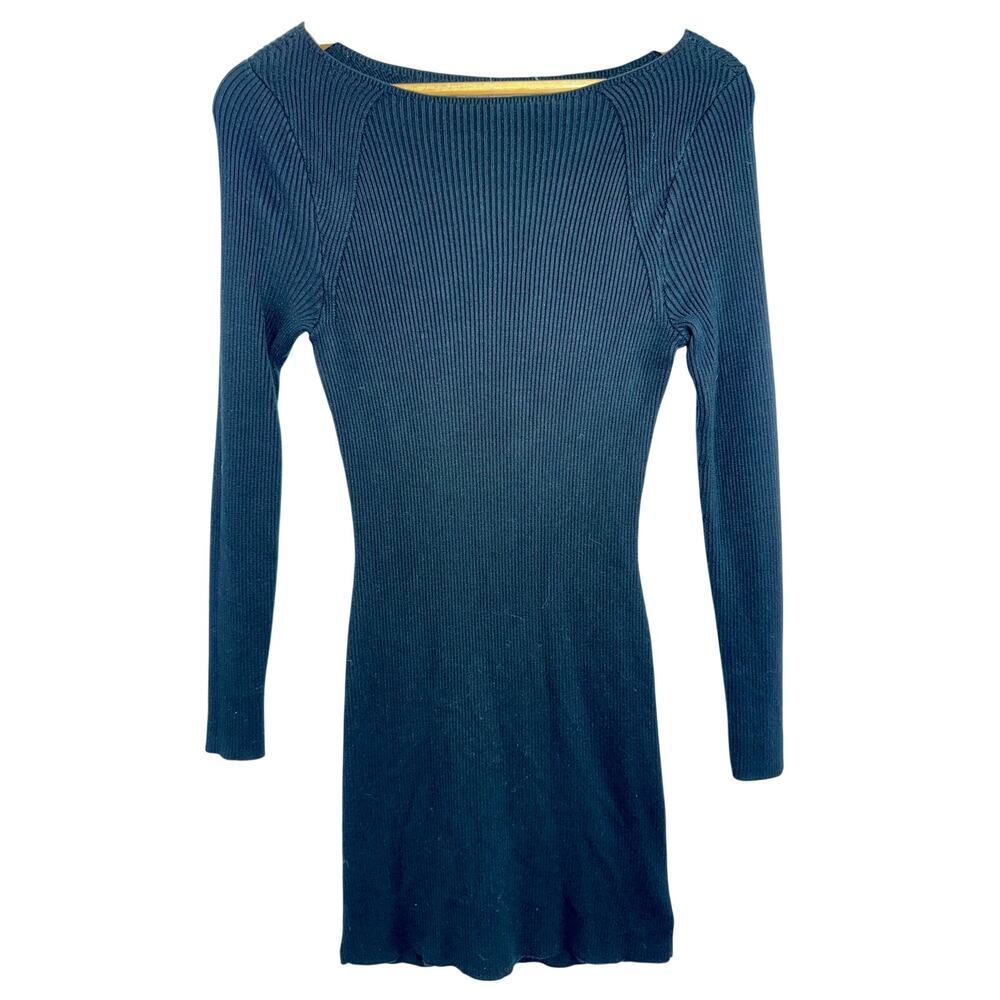 Abercrombie & Fitch Black Ribbed Knit Long Sleeve Sweater Mini Dress Womens Sz L